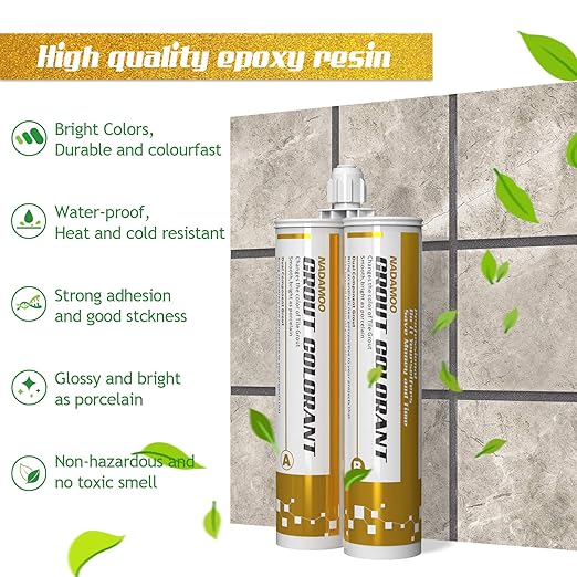 NADAMOO Epoxy Grout Dark Gray, Dual Tubes Waterproof Tile Grout 19oz 400ml, Restore Tile Grout Line for Shower Bathroom Wet Room Kitchen, Caulk Gun NOT Included
