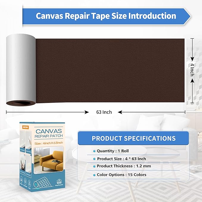 KING MOUNTAIN Canvas Repair Tape,Outdoor Gear Patch, 4×63 Inches,Waterproof,Self-Adhesive for Repairing Boat Covers,Sun Shades,Sofas,Tents,Lounge Chairs,Awnings (Coffee)