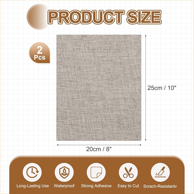 MECCANIXITY 2 Pcs Leather Repair Patch 8"x10" Self-Adhesive Leather Vinyl Repair Tape Kit for Furniture Couches Sofa Chair Car Boat Seats Jackets, Linen Coffee