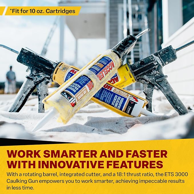 Dripless Brand ETS3000 Composite Caulk Gun for gunning 10oz / 300ml Sealant or Adhesive Cartridges - 18:1 Thrust Ratio - Unibody Revolving Cradle - Optional Drip/Dripless switch - ProBuilder Grade