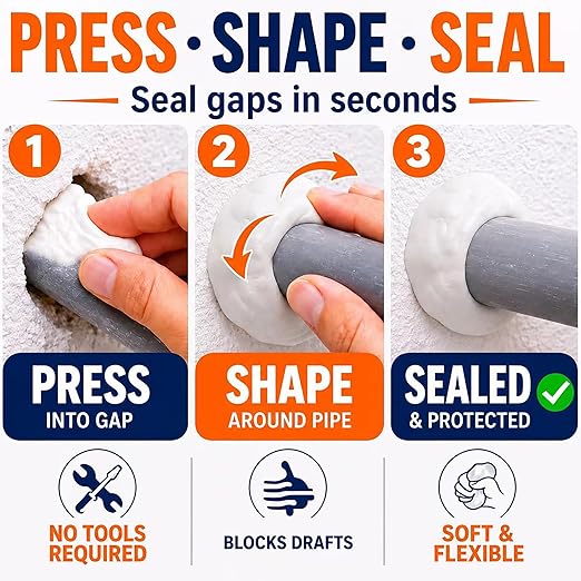 Duct Seal Putty, 12 Pack, Moldable Gap Filler for Wall & Pipe Gaps, Non-Hardening, Blocks Drafts, for HVAC Openings & Electrical Entry Holes, Seal Compound, 30g Each