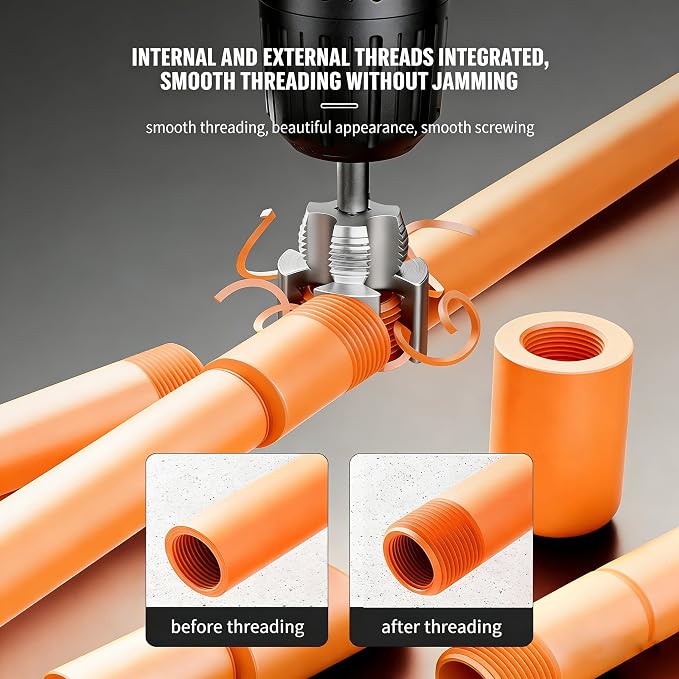 Pvc Pipe Threader, Pipe Tapping and Threading Tool, 4 in 1 Water Pipe Threader, Pipe Thread Cutting Tools for 1/2'' 3/4'' 1'' Dies, External & Internal Pipes Threader, Water Pipe Threading Tool