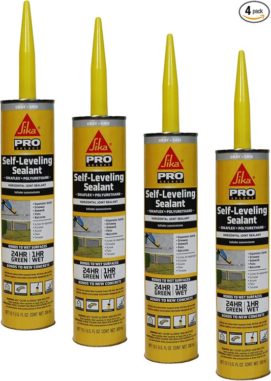 Sikaflex Self Leveling Polyurethane Sealant, Gray | Accelerated Curing | For Concrete Joints | Horizontal Application | 10.1 fl oz (4-Pack)