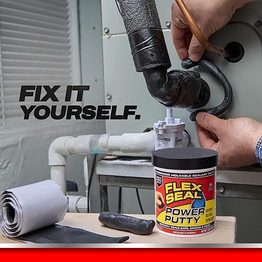 Flex Seal Power Putty, Moldable Waterproof Rubberized Sealant, Instantly Fills Gaps, Cracks, or Holes, Removable Reusable, Works Underwater, Pipes, Marine, Auto, RV, Metal, Plastic, Wood, Gray 8 oz
