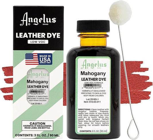 Angelus Leather Dye - Flexible Leather Dye for Shoes, Boots, Bags, Crafts, Furniture, & More 3oz, Dauber Included (Mahogany)
