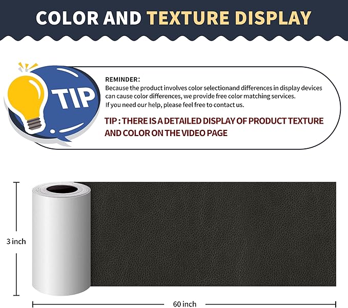 ONine Professional Leather Repair for Sofa,Leather Repair Tape 3x60in(Dark Gray Leather)