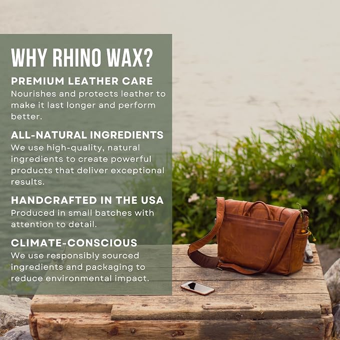 Rhino Wax - Leather Conditioner (2oz) - Trusted Conditioners for Boots, Furniture, Shoes, Purses - Easy Use Applicator - Hydrates, Rejuvenates, Protects - Natural Ingredients - USA Made