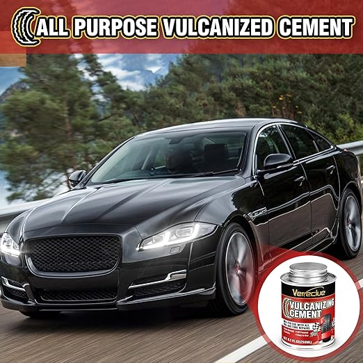 Chemical Vulcanizing Cement, Clear Tire Repair Glue, All Purpose Rubber Cement, Heavy Duty Tire Patch Kit with Brush Top Can for Car, Motorcycle, Bike, 17Oz