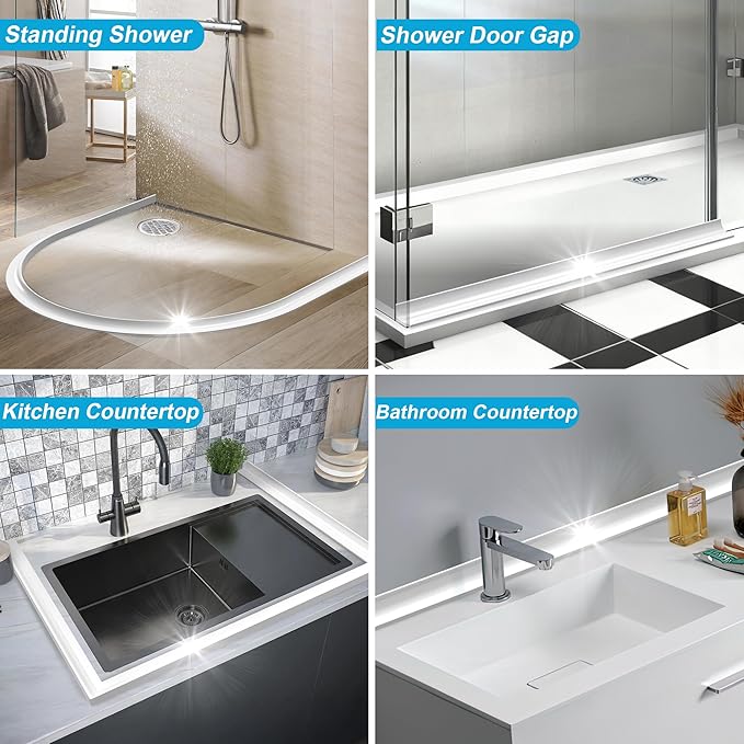 67Inch Shower Threshold Water Dam, Self-Adhesive Silicone Shower Barrier Water Stopper Shower Door Bottom Seal Strip Shower Splash Guard for Bathroom Kitchen Bathtub
