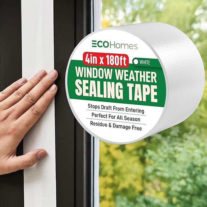 ECOHomes Window Weather Sealing Tape | Winter Weather Stripping Tape to Block Cold Drafts Through Window Gaps and AC Units, Insulation Seal and Draft Blocker for Home (4 Inch by 180 FT, White)