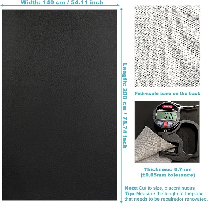 Marine Vinyl Upholstery Faux Leather Fabric 78"x55" Black Lychee Grain Faux Leather Sheets – Soft Synthetic Leather Material for Furniture Renewal, Boat, Sofa, Chair, Upholstery Crafts