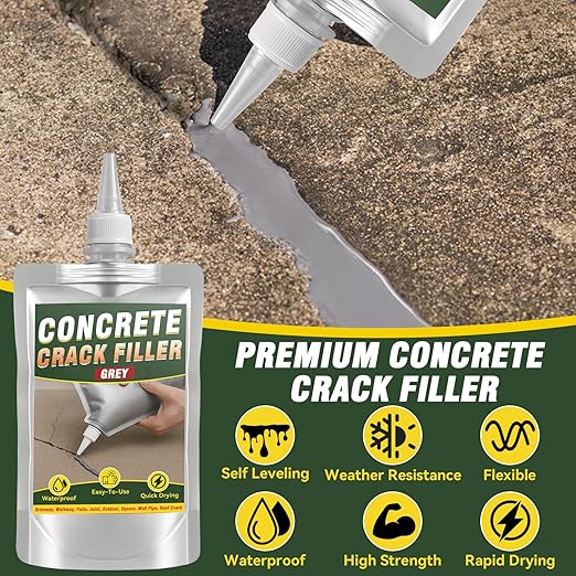 Concrete Crack Filler, Cement Crack Filler, Self Leveling Crack Sealant, Waterproof, High Elasticity Caulking Glue for Driveway, Sidewalk, Patio, Outdoor Concrete Joint Repair