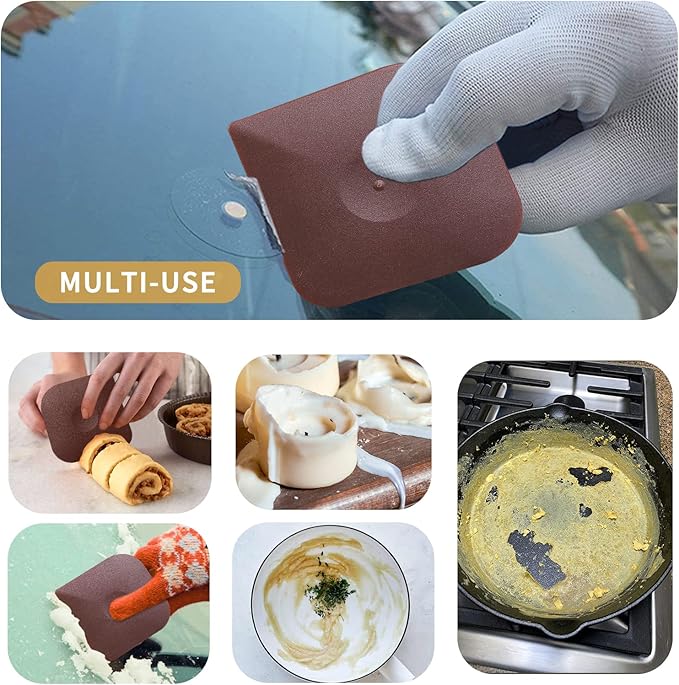Plastic Pan Pot Dish Scraper Tool Set, Kitchen Nylon Food Scraper, Cast Iron Skillet Cleaner Pan Pot Scrubber, Kitchen Plastic Scrapper Non-Scratch (Brown)