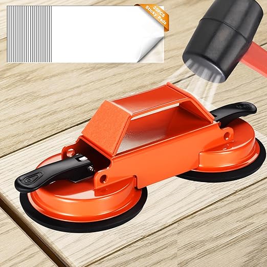 REXBETI Floor Gap Fixer Tool, Plank Gap Repair Kit, Double Suction Cup Laminate Flooring Tool, Double 45° Striking Surface, 20pcs Sticky Pads for Fixer Laminate/Vinyl Flooring/Hardwood, Grip Handle