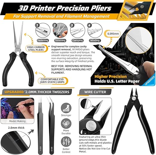 59pcs 3D Printer Tools Kit with Hard Case, 3D Printer Accessories incl Deburring Tool, Digital Caliper, Hygrometer, Nozzle Clog Poke, Pilers, Flush Cutter, for Bambu Lab, Ender 3, FDM/SLA Printers etc