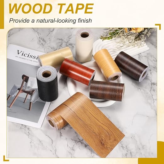 PATIKIL Wood Grain Repair Tape, 16" x 33' Self Adhesive Realistic Wood Tape with Scraper Durable Repair Patch for Furniture Floor Window Door Table DIY Home Decor, Black Wood Grain