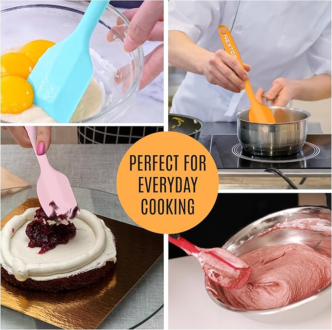 NEXTOP Silicone Spatula 8 Piece Set, Heat-Resistant Non-stick Rubber Spatulas Heat Resistant Seamless One Piece Design Non-Stick Flexible Scrapers Baking Mixing (8.3" Inches)