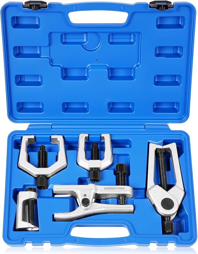 DAYUAN 5pcs Professional Front End Service Tool Kit Blue, Pitman Arm Puller, Ball Joint Separator Tie Rod Remover Tool with Case Blue