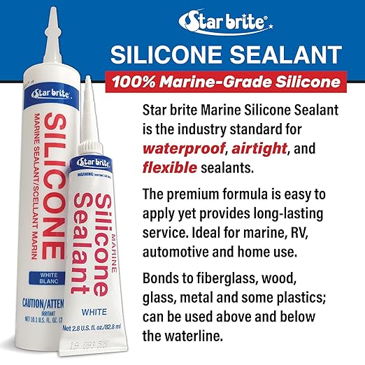 STAR BRITE Marine Silicone Sealant - Waterproof, Durable, UV Resistant, for Fiberglass, Metal, Wood, Glass, Ceramic & More - Black, White, and Clear