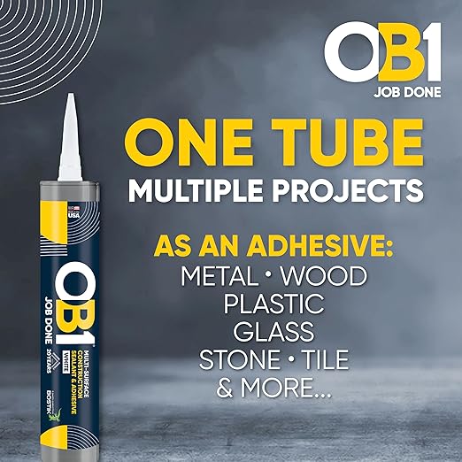 OB1 Universal Caulk Sealant & Adhesive White 10.1oz | Professional Grade Premium All-in-One Advanced Hybrid 3-in1 | Water Resistant Internal & External | Shrink Crack UV & Fade Resistant | 1 Cartridge