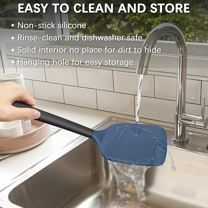 Coukre 2 Pack Silicone Spatula Set, High Heat Resistant, BPA Free Kitchen Spatula, Solid & Slotted Turner for Non-Stick Pans, Sautéing, and Flipping (2, NavyBlue)