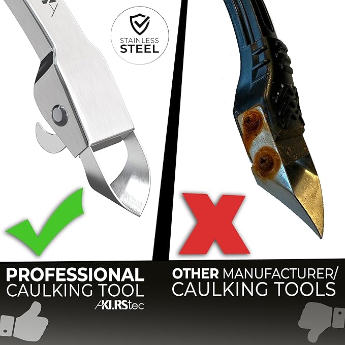 KLRStec Professional Caulking Tool [100% Stainless Steel] 4 in 1 Caulk Remover Tool Kit - Grout Remover and Finishing Tool – Professional Multitool for perfect Silicone Joints DIY Sealer and Scraper