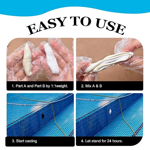Pool Putty - 2 Part Epoxy Pool Putty for Leaks Underwater or Above, 10oz Pool Leak Sealer for Fixing Leaks, Cracks, Epoxy Pool Repair Kit for Tile, Concrete, Fiberglass, Cement and Other Surfaces