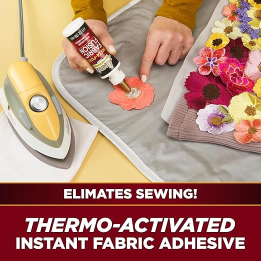 Aleene's Fabric Fusion Insta-Fuse Permanent Fabric Glue Thermo-Activated Instant Dry Time, Ideal for Quick Fashion Fixes, 4 oz