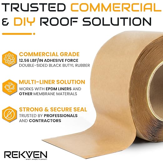 EPDM Rubber Roofing Seam Tape Kit - 30 Feet x 3 Inch - Double Sided Butyl Tape – Black Self Adhesive for Liner Bonding Sealing Repairs – Works with EPDM TPO Hypalon and Other Membranes