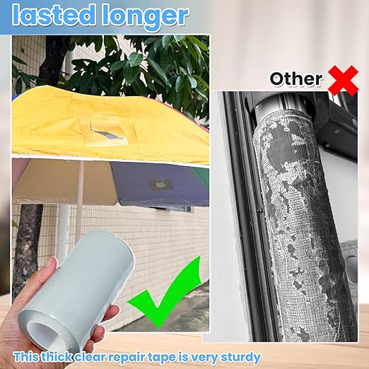 Tikfoam Waterproof Repair Tape for Fabric, Awning, RV Roof, Underbelly, Tarp, Tent, Sail and Boat Cover Outdoor Repair Patch, Heavy Duty, Clear, 5 Inch x 10FT