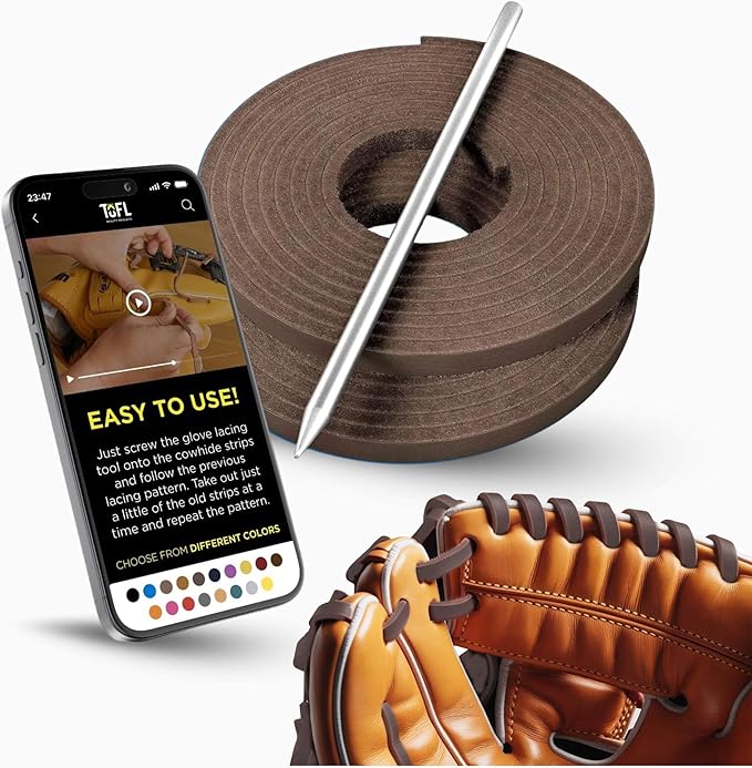 TOFL Softball and Baseball Glove Lace Kit | Mitt Lace Glove Repair Lacing Kit | 2 Leather Laces with Lacing Needle for Catchers Glove