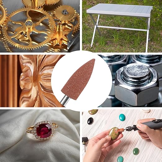 M METERXITY 10-Pack Polishing Bit Buffing Wheel, 0.23 Inch(6mm) Dia Silicone Pointed Polishing Kit Sanding Bits for Jewelry/Bone Products/Jade Carvings, Rotary Tool 400 Grits [Brown]