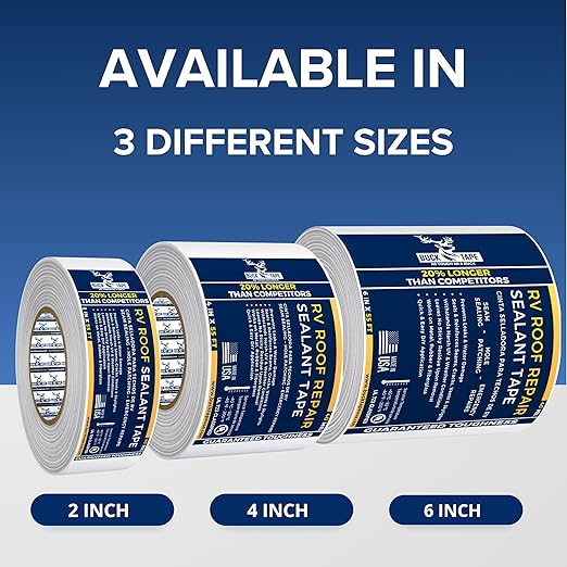 8 Pack Buck RV Roof Sealant Tape – 3 Inch x 55ft, 40 Mil – Waterproof RV Tape for Roof Repair, Seams, Skylights, Vents & Window Leaks on Camper, Trailer & Boat, UV Resistant & Weatherproof, White