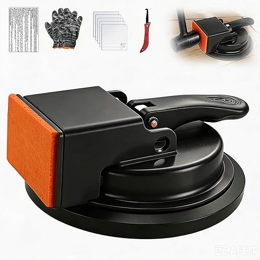 Heavy Duty Floor Gap Fixer Tool, Floor Suction Cup Tool for Gaps with 5 Cuttable Sticky Pads, Grout Scraper & Gloves, Fits ≥4.8" Wide Wood/LVP/Vinyl Flooring(Black)