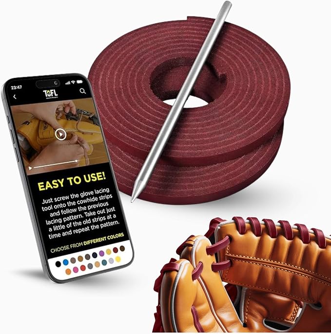 TOFL Softball and Baseball Glove Lace Kit | Mitt Lace Glove Repair Lacing Kit | 2 Leather Laces with Lacing Needle for Catchers Glove