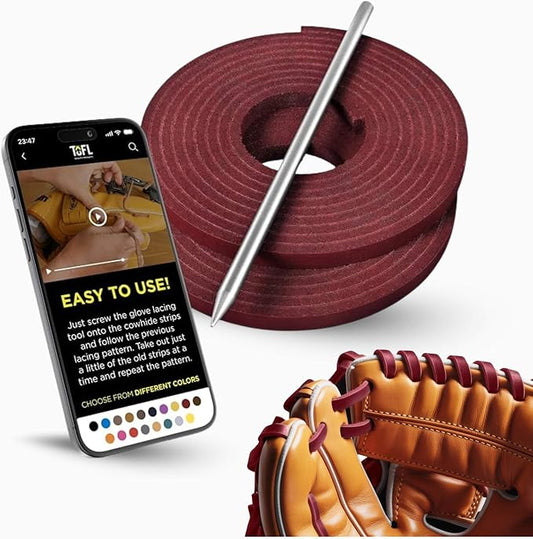 TOFL Softball and Baseball Glove Lace Kit | Mitt Lace Glove Repair Lacing Kit | 2 Leather Laces with Lacing Needle for Catchers Glove
