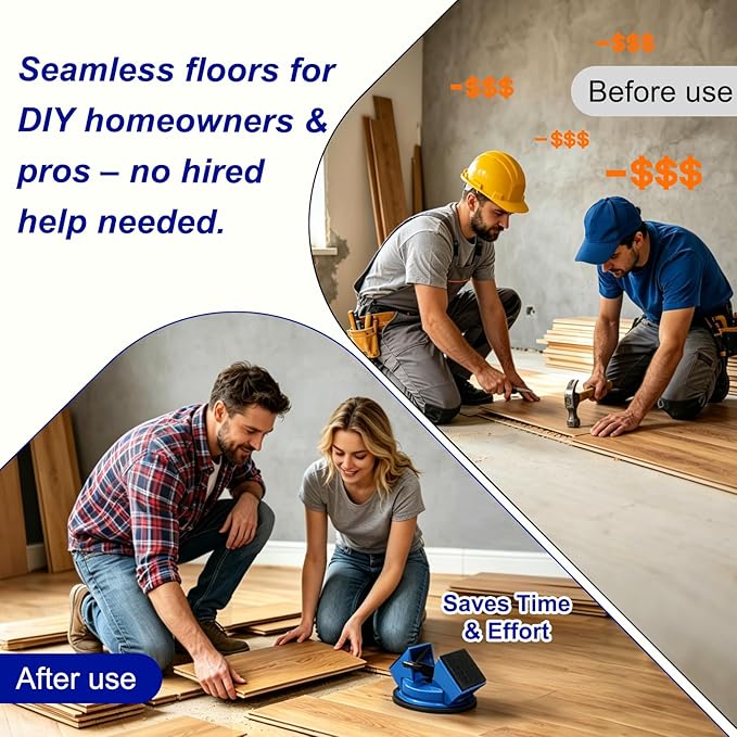 Floor Gap Repair Tool-Heavy Duty Iron Plank Grabber with Enhanced Suction Cup, Quick Lock Puller for Laminate for Floating Laminate & Vinyl Plank Flooring Repair, with 6 Sticky Pads & Cleaning Blade