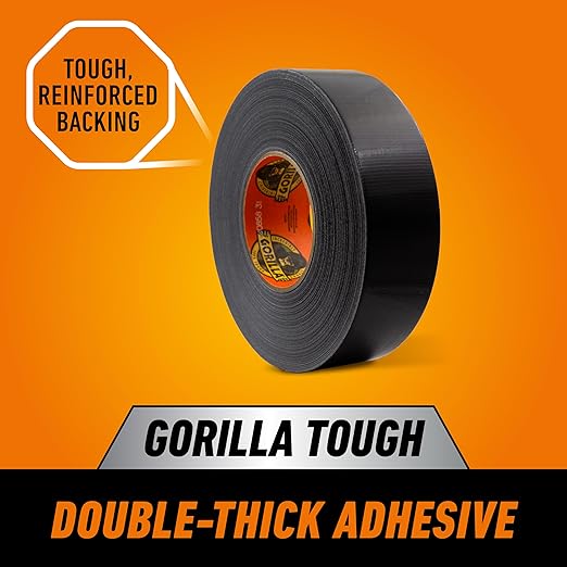 Gorilla Duct Tape, Black Tape, 1.88" x 50 yd (Pack of 6) - Heavy Duty and Weather Resistant for Indoor or Outdoor