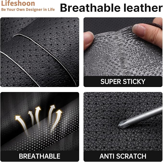 Leather Repair Patch, 17X158 Inch Breathable Perforated Self Adhesive Leather Repair Tape, Large Vinyl Patch Kits for Couch, Furniture, Sofa, Car Seat, Office Chairs （Black, 17X158 Inch）