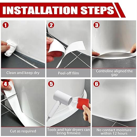 Caulk Strip Tape for Bath Kitchen, White Narrow Self-Adhesive Decorative Sealing Tape, Used for Kitchen Sink Toilet Bathroom Bathtub Floor Wall Edge Protector 4pack