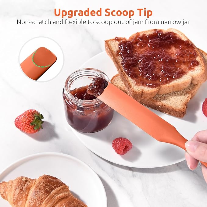 U-Taste Silicone Jar Spatula for Sourdough Starter: Long Skinny Food-Grade Jam Spreader, Sturdy Stirring Stick Bowl Scraper with Flexible Spoon Tip, Mixing Icing Tool, Peanut Butter Knife (Orange)