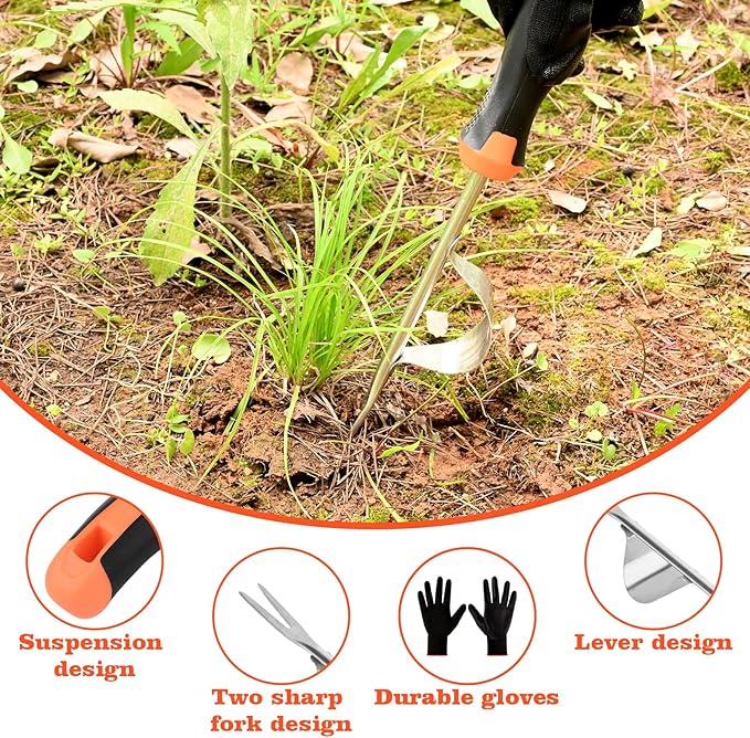 BokingOne Hand Weeder Tool - V-Shaped Stainless Durable Unique Lever Design Weed Puller Tool with Anti-Slip Rubberized Handle for Effortless Dandelion Their Roots & Weed Removal.