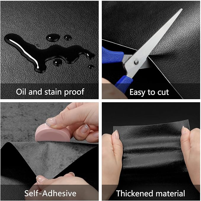 Leather Repair Patch 15.7x40 inch Large Self-Adhesive Leather Repair Tape Vinyl DIY Leather Repair Kit for Sofa Car Seats Chairs Shoes Bags Damaged Leather Furniture (Black)