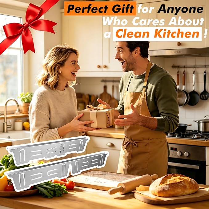 Stove Gap Covers Stainless Steel, Stove Gap Filler Between Stove and Counter, Stove Gap Guards and Range Trim Kit, Easy Retractable Length 13.8" to 27.6", Width 1", Heat-Resistant Stove Guard (2 Pack)