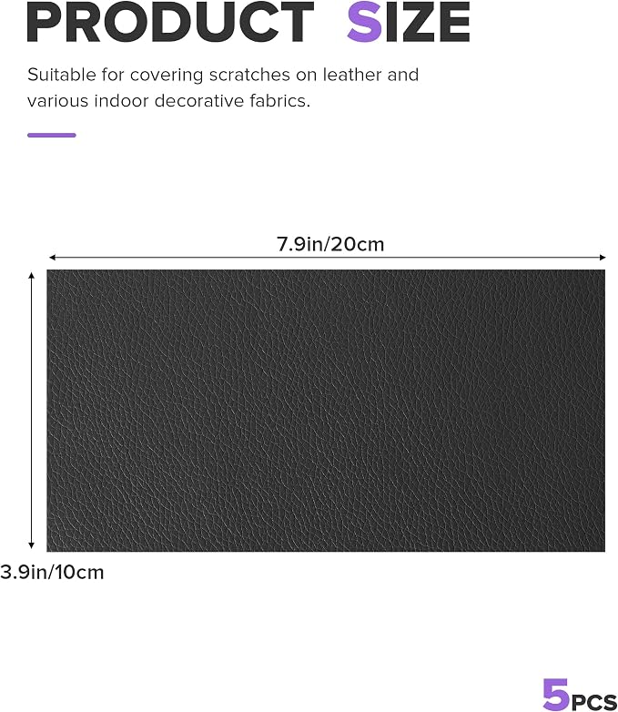 2PCS Leather Repair Patch,Car Accessories Universal PU Vinyl Self Adhesive Leather Repair Patch for Car Upholstery Seat,Ideal for Covering Tears,Scratches (Black)