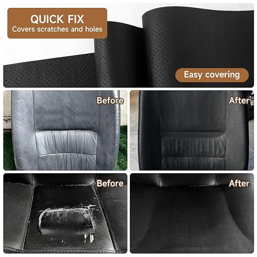 Self Adhesive Leather Repair Patch Tape Kit, Perforated Leather Repair for Furniture Couch Sofa Car Seats Office Chair, Vinyl Repair Kit (Black, 15.7x39.3 inch)
