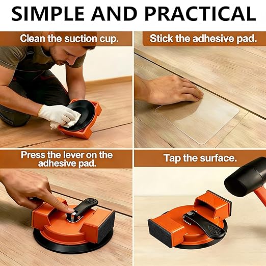 Floor Gap Fixer Tool Heavy Duty - Enhanced Vacuum Suction Cup with Quick Lock, 4 PCS Sticky Pads for Laminate, Vinyl, Wood, Tile Flooring Repair