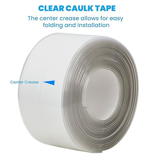 Clear Caulk Tape 2 Rolls Self Adhesive Waterproof Transparent Kitchen Sink Caulking Sealant Tape, Bathroom Caulk Strip for Sink, Toilet, Bath Tub, Countertop, Shower, Backsplash (Clear,1.5" x10.5Ft)