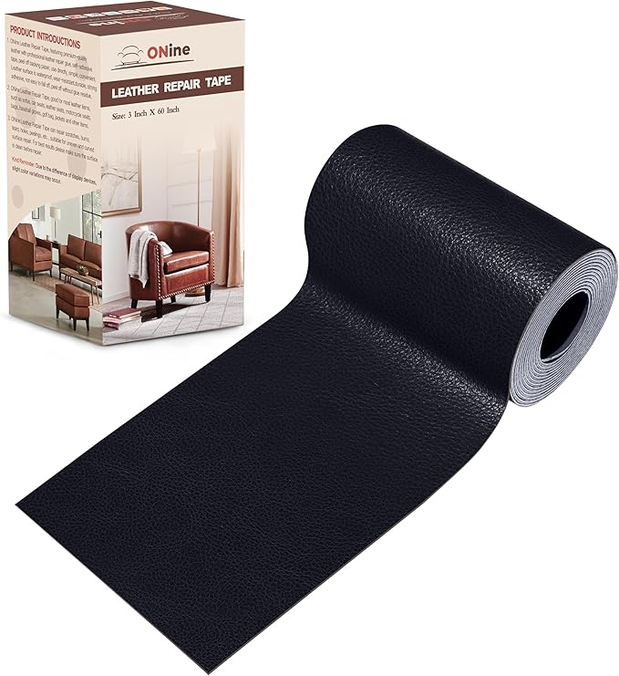 ONine Leather Repair Patch，Leather Repair Tape, 3 x 60 inches Leather Repair Patch for Furniture,Vinyl Repair Kit，Leather Couch Patch，for Sofas, Furniture, Car Seats, Office Chairs(Dark Blue Leather)