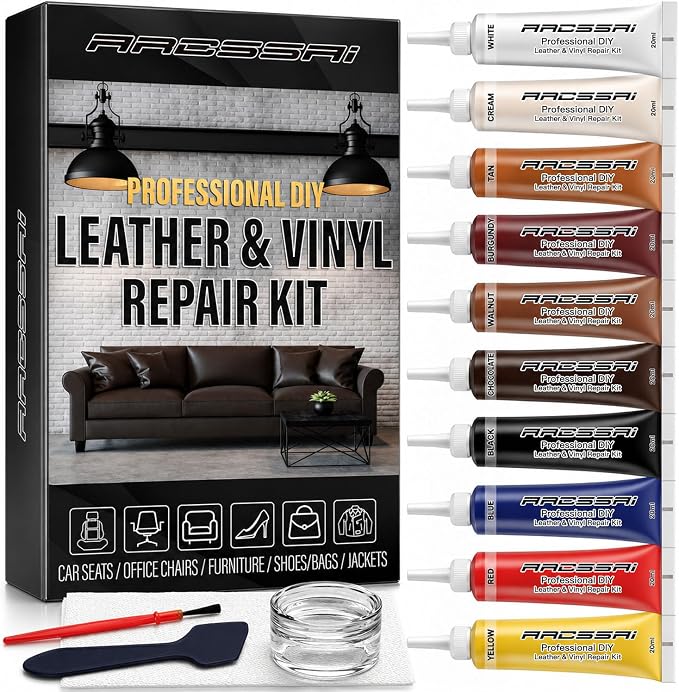 Leather Repair Kit for Furniture, Sofa, Jacket, Car Seats and Purse. Vinyl Repair Kit. Super Easy Instructions to Match Any Color, Restore Any Material, Bonded, Italian, Pleather, Genuine